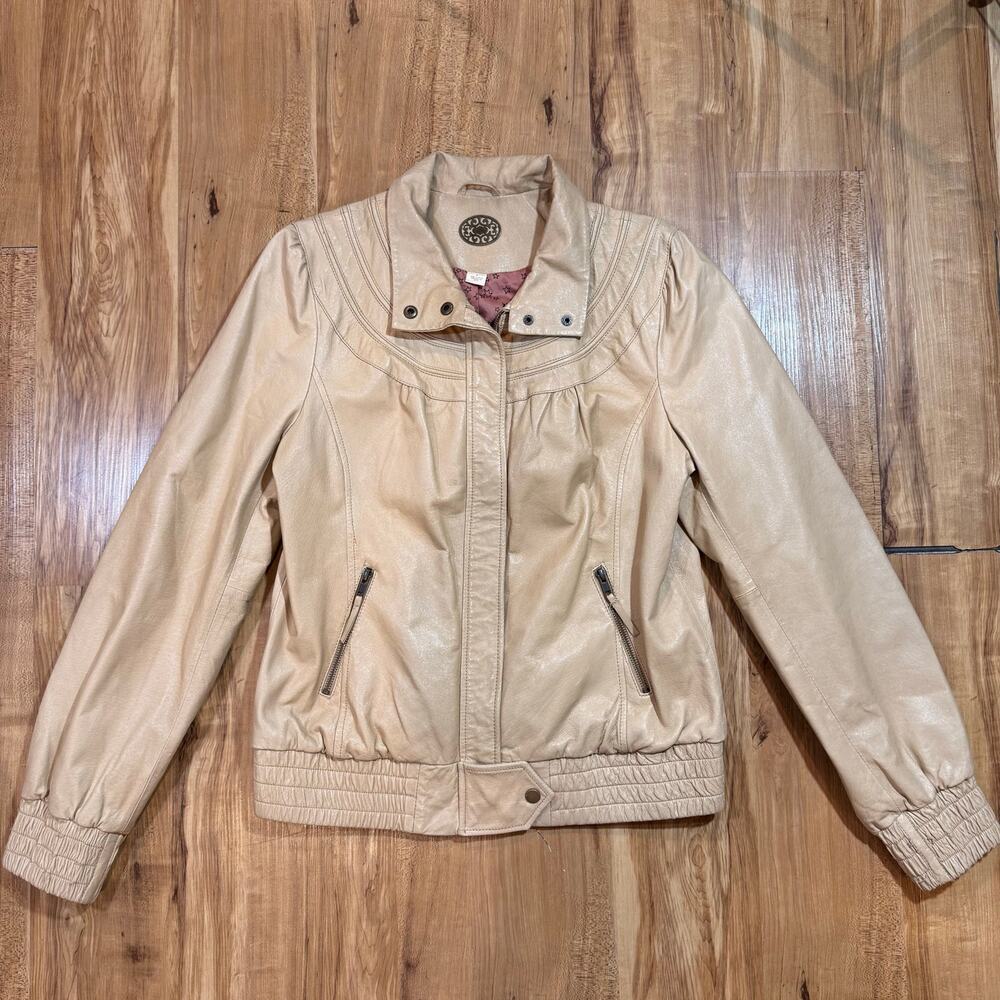 Anthropologie Idra Tan Leather Bomber Jacket Size L